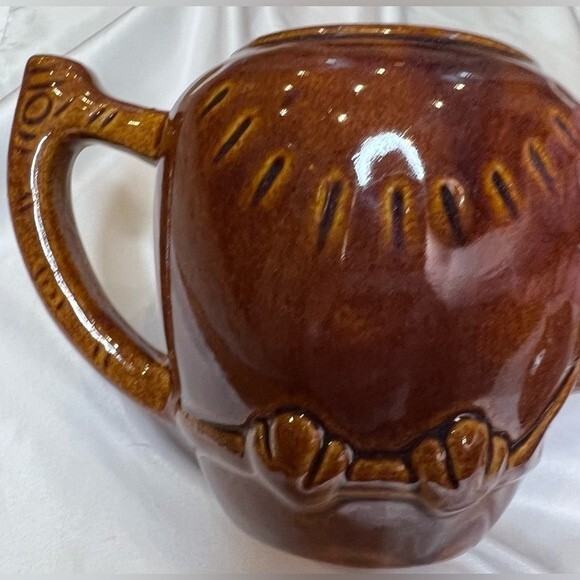 Vintage Boho Owl Teapot Brown Glazed Ceramic 70s Owl 1 Cup w/ Lid 5 3/4" Tall - Picture 5 of 11